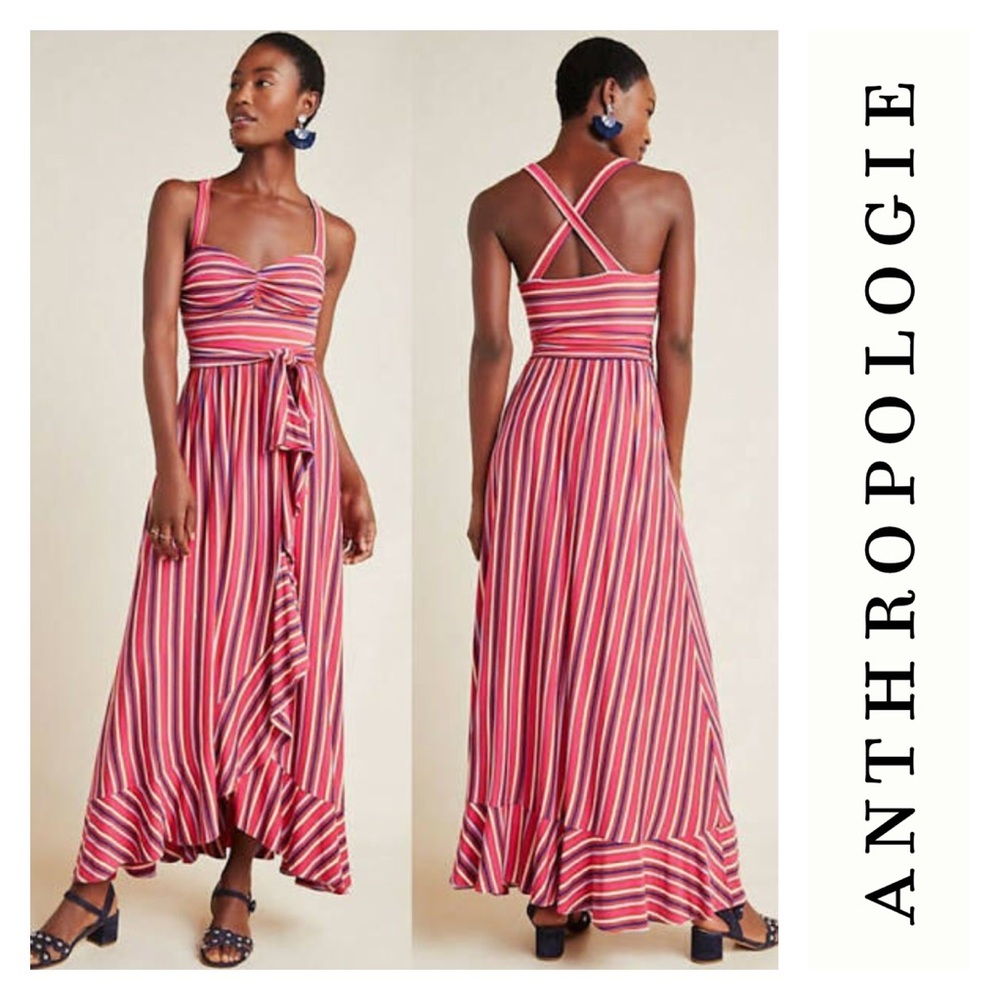 NEW Anthropologie Maeve Gabriela Maxi Dress Stripes Ruffles